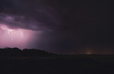 Sunset with storm and lightning