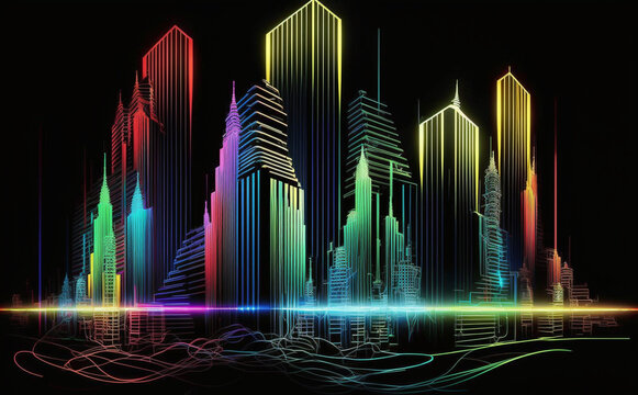 Futuristic Dubai Cityscape, Neon Lights, 
abstract city skyline