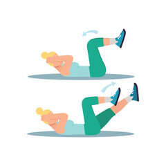 Concept Women's workout in the flat cartoon design. The illustration is an instruction to perform one of the complex of physical exercises. Vector illustration.
