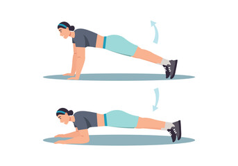 Obraz premium Concept Women's workout in the flat cartoon design. In this sports-themed flat design illustration, women are portrayed as dedicated and enthusiastic athletes. Vector illustration.