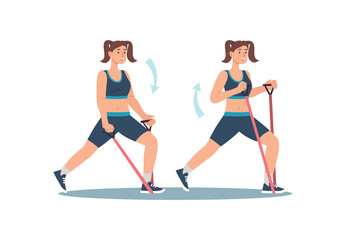 Fototapeta premium Concept Women's workout in the flat cartoon design. Through a minimalist flat design, this illustration captures the essence of women participating in various sports. Vector illustration.