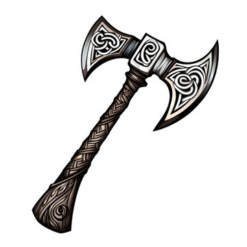 battle axe . Clipart PNG image . Transparent background . Cartoon vector style . Generative AI 
