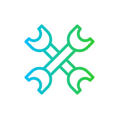 Wrench engineering icon with blue and green gradient outline style. wrench, equipment, service, work, repair, tool, maintenance. Vector Illustration