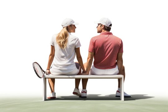 Back view of two tennis players on white background. AI Generated