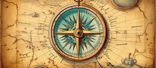 vintage old Compass illustration, spiritual guidance tarot reader - obrazy, fototapety, plakaty