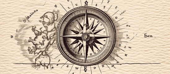 Fototapeta na wymiar vintage old Compass illustration, spiritual guidance tarot reader