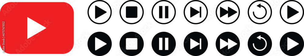 Poster media player icon set. play pause stop and forward icon collection vector illustration.