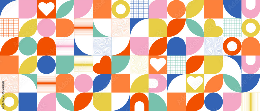 Aufkleber Naive abstract isolated background in bauhaus style. Swiss vector seamless pattern on transparent background.