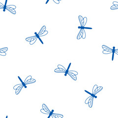 Seamless pattern with blue dragonflies