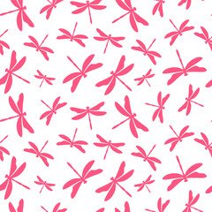 Seamless pattern with pink dragonflies