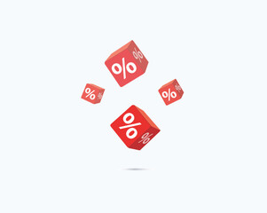 % Added vector Red Cube. Sales promotion concept. discount, Offer icon cube.