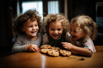 Three girls eating cookies