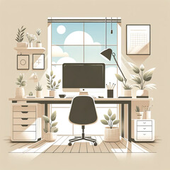 Contemporary Workspace Minimalist Illustration