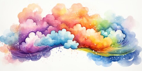 Fototapeta na wymiar A Vibrant Masterpiece: The Rainbow Coloured Cloud Painting. A painting of a rainbow coloured cloud on a white background.