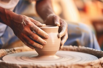 Heritage Craftsmanship - Artisan using traditional methods to create hand-crafted pottery, emphasizing the value of heritage crafts - AI Generated - obrazy, fototapety, plakaty