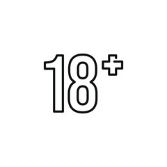 18 plus line icon isolated on white background
