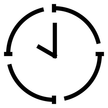 Clock icon in flat style with periods of time and clock hand. Icon for time management to control periods of time at work. Use pixel perfect time icon on web site design, presentation, app, UI. track