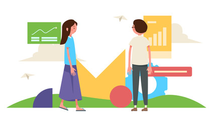 Two people are talking about business in the office