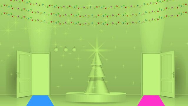  The interior of an empty room with a Christmas tree.
Free space for copying, animation.

