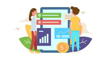 Two people are talking about business in the office