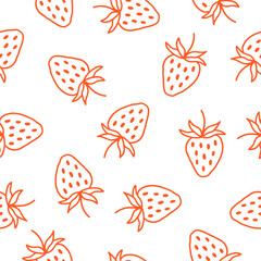 Seamless pattern with orange outline strawberry