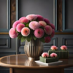 Certainly! Here are 50 more variations of the description with different flowers and vase materials while keeping the rest of the details the same: