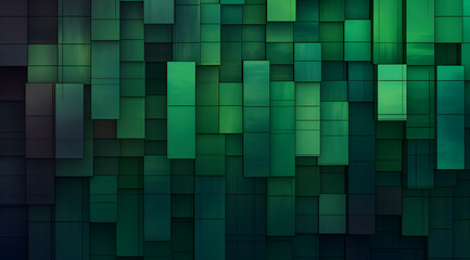 Abstract geometric background of 3D squares in shades of dark green.