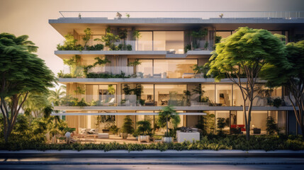 Building Beautiful, modern condominium that meets lifestyle needs - obrazy, fototapety, plakaty