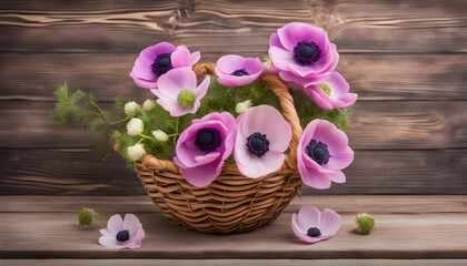 Anemone basket on a wooden background