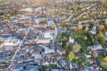 Fototapeta na wymiar beautiful aerial view of the Guildford Castle and town center of Guildford, Surrey, United Kingdom