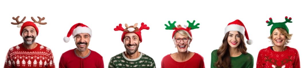Foto op Aluminium Set of people in Christmas sweaters and funny hats.  © Vika art