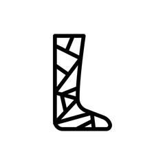Broken leg disability icon with black outline style. fracture, leg, bandage, bone, medical, broken, accident. Vector Illustration