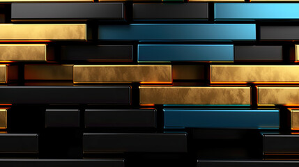 Random stacked shiny gold and black metal bars background template