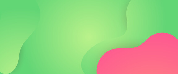 Vector simple abstract banner with green and pink waves and liquid