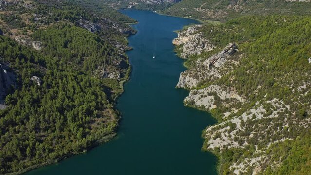 Panoramic Aerial View Of River Canyons In Krka National Park, Croatia.