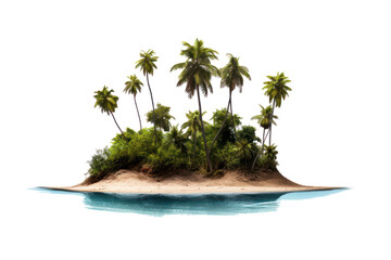 island with palms and sand, isolated on transparent background, png file