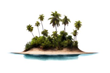 island with palms and sand, isolated on transparent background, png file