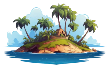 Fotobehang island with palms and rocks, isolated on transparent background, png file © Olha Vietrova