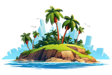 island with palms and cliff, isolated on transparent background, png file - obrazy, fototapety, plakaty