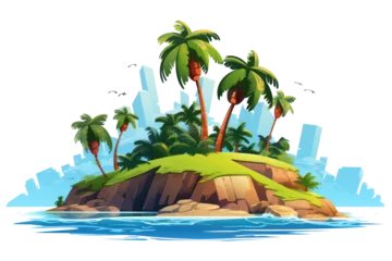 Fotobehang island with palms and cliff, isolated on transparent background, png file © Olha Vietrova