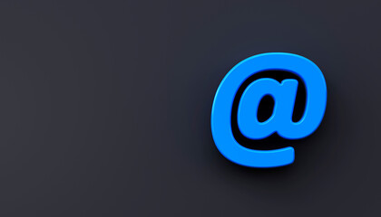 3D at or email symbol on a black background.