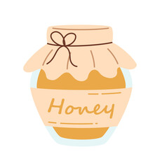 Flat vector honey jar isolated on white background