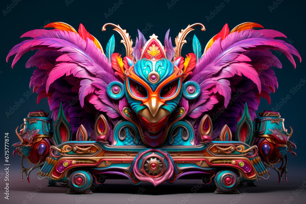 Poster a colorful carnival float featuring extravagant decorations and revelers