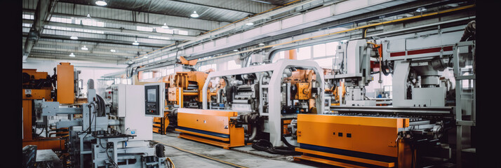 Wide format CNC machine tools at work in a modern factory