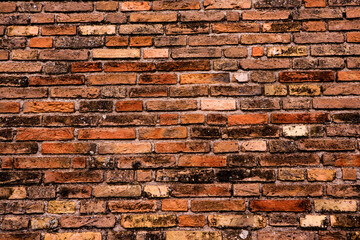 Photo of an old empty brick background for design. A red brick wall.