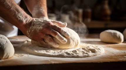 Rolgordijnen パン生地をこねるパン職人の手GenerativeAI © enopi