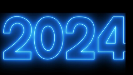 2024 new year on dark background. sky blue laser vintage effect. 3D illustration.