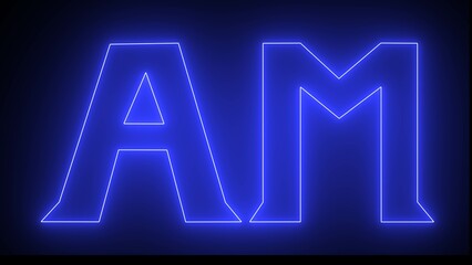 Bright blue color AM symbol for blogs on black background and 3d illustration.