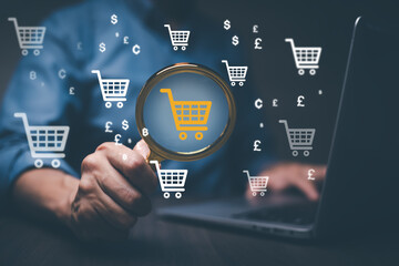 Online shopping concept, marketplace website with the virtual interface of online Shopping cart...