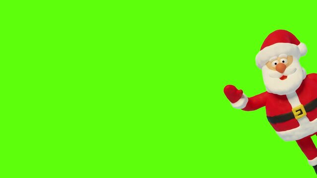 Santa Claus waves his hand while leaning out from the edge of the screen - cartoon plasticine animation with an alpha channel.